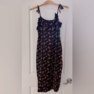 Roses, Black Dress. Women’s Size 8. Tie-up straps. Curve-hugging. Midi length
